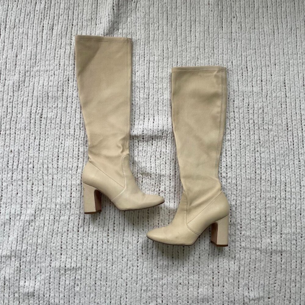 Stuart Weitzman Women's Leather Bisque Knee-High Milla Boots - Size 6 - Picture 3 of 6